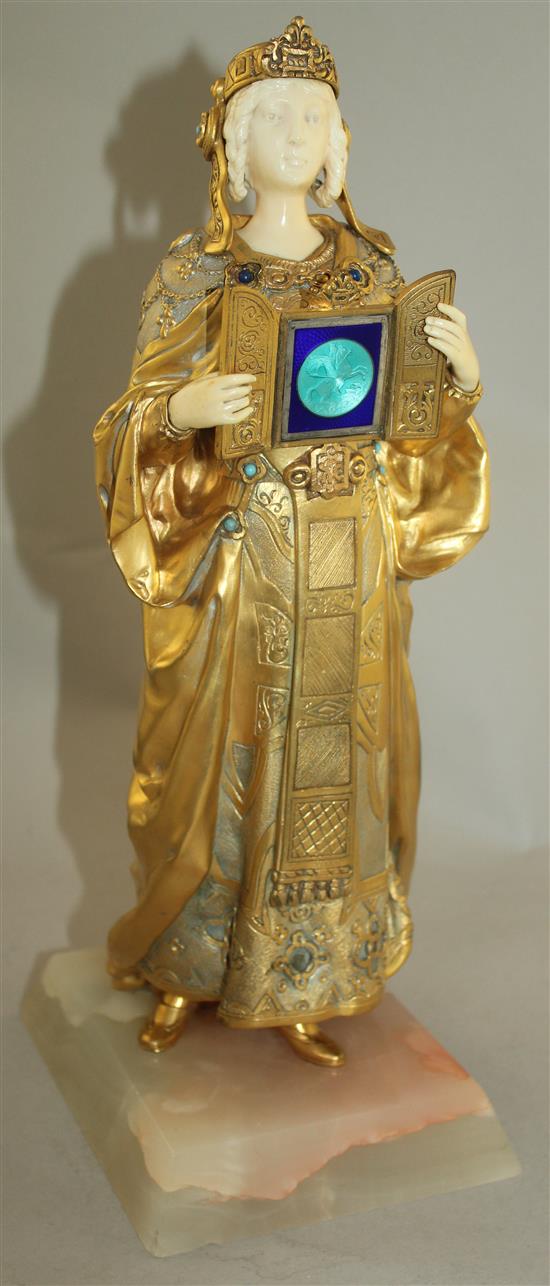 Rene Paul Marquet (French, 1875-1939). A gilt bronze and carved ivory and enamel figure, Princess Una, 14.5in.